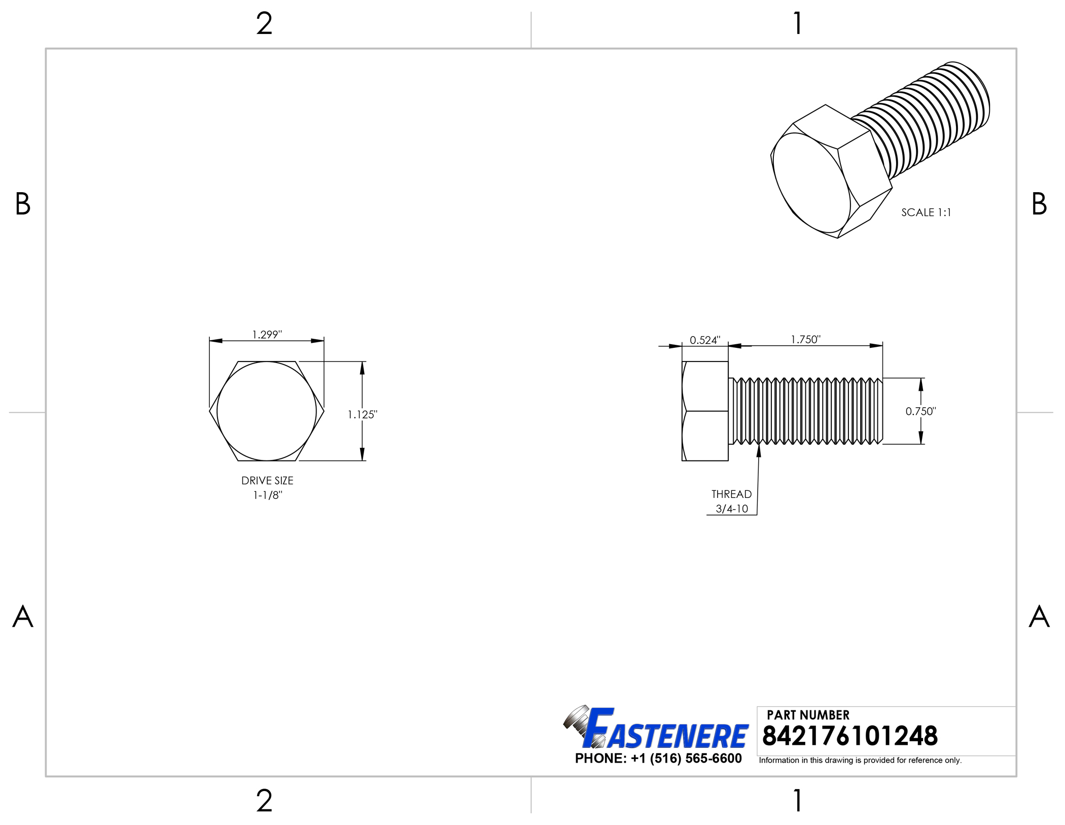 Hex Tap Bolts Full Threaded Stainless Steel Drawing File Fastenere